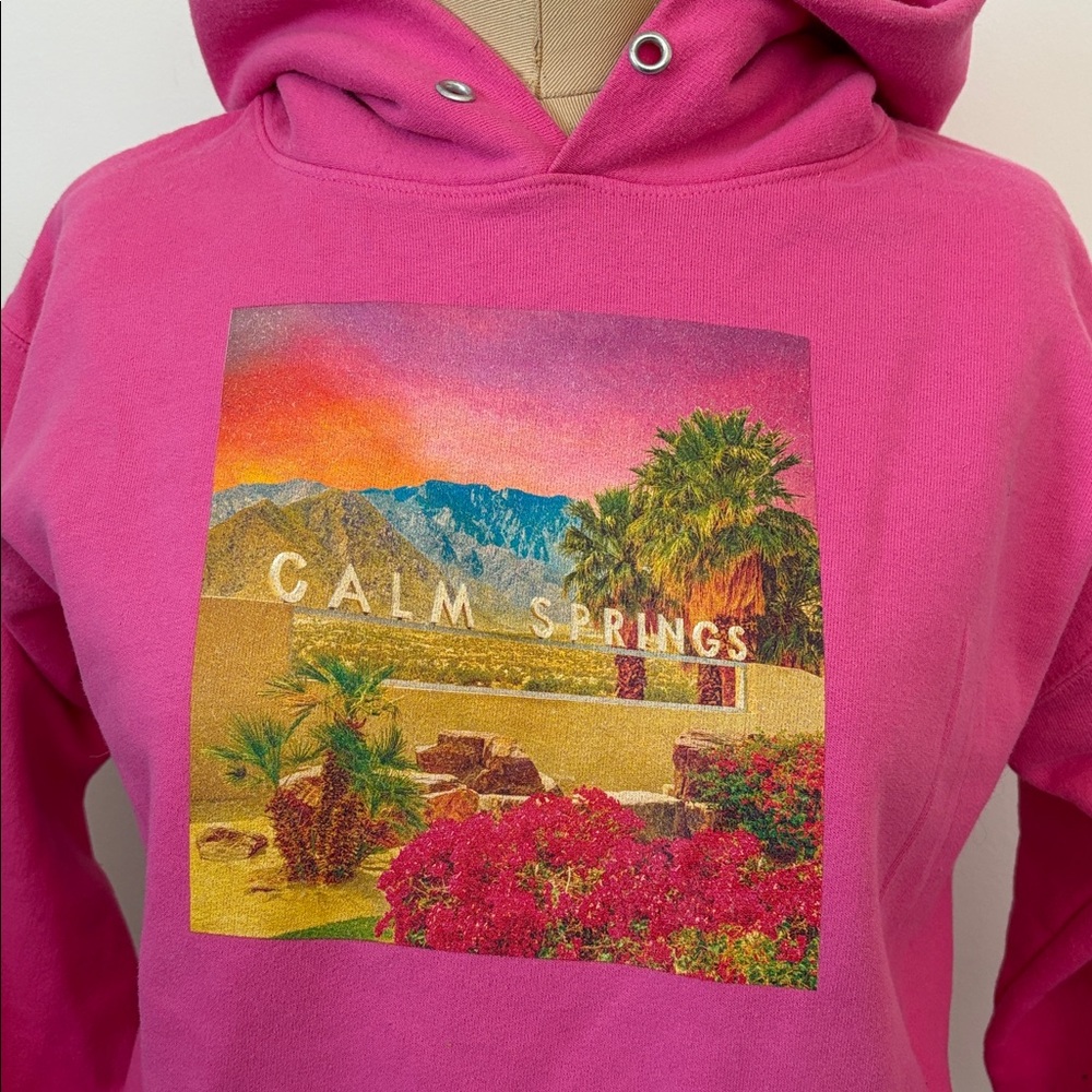 Pink 'Calm Springs' Palm Springs Graphic Hoodie 50/50 S - Picture 2 of 6